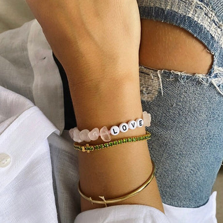 LOVE Rose Quartz Crystal Healing Bracelet